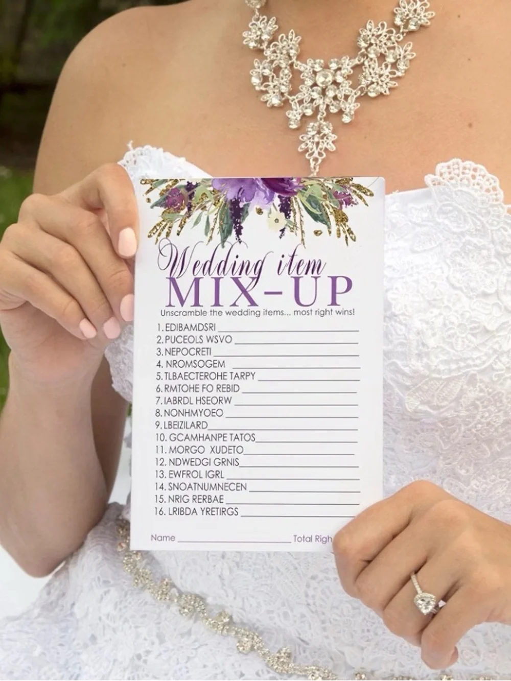 Purple Floral Bridal Shower Game 💜🌸 Wedding Word Scramble (25 Cards)